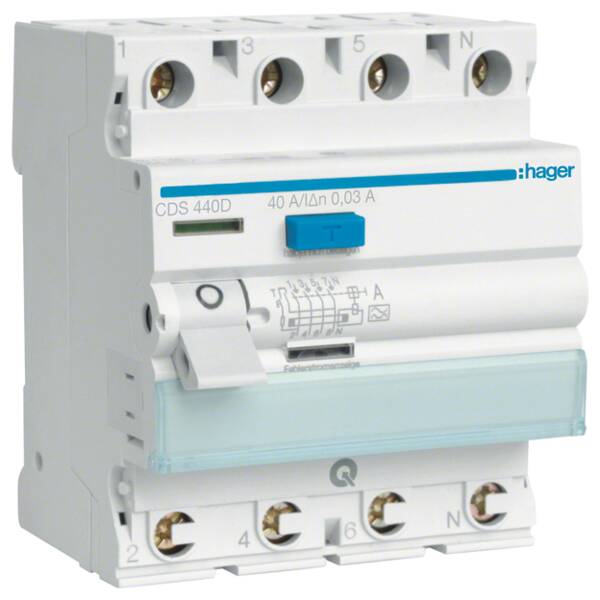 Hager FI-Schalter 4P 6kA 40A 30mA Typ A QC CDS440D