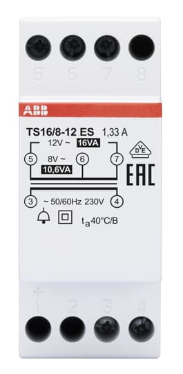 ABB TS 16/8-12 ES Klingeltransformator 16VA, 8-12VAC, Energy Saving 2CSM228605R0812