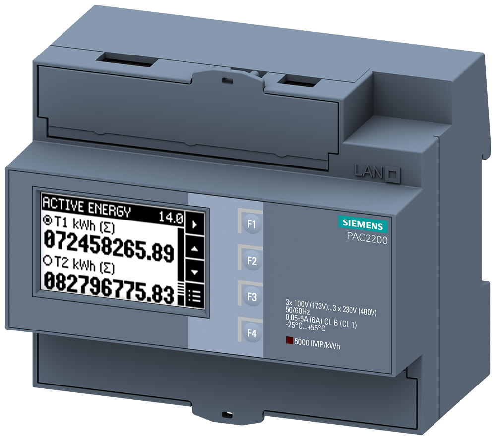 Siemens SENTRON Messgerät 7KM PAC2200, 3-phasig, 5 A, Hutschiene, Modbus RTU 7KM22002EA301DA1