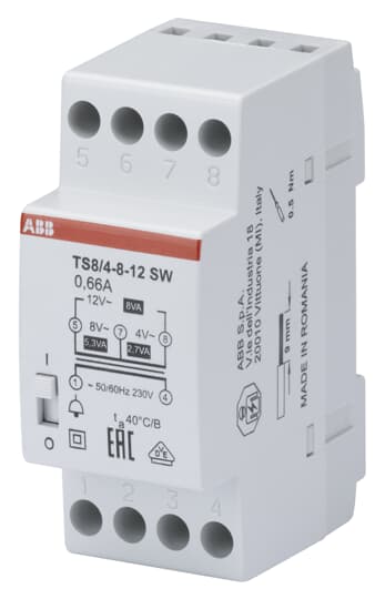 ABB TS8/4-8-12SW Klingeltrafo 230V 8VA,4-8-12V,EIN/AUS Schalter 2CSM081022R0811