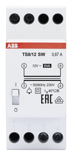 ABB TS8/12SW Klingeltrafo 230V 8VA,12V,EIN/AUS Schalter 2CSM081402R0811