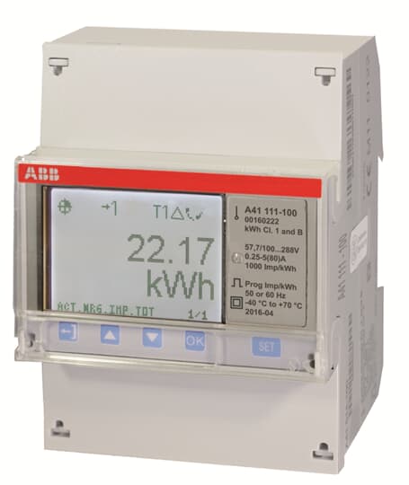 ABB A41 111-100 Wechselstromzähler „Stahl“, 1 Phase, Direktanschluss 80A 2CMA170554R1000