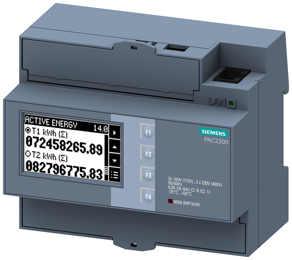 Siemens SENTRON Messgerät 7KM PAC2200, 3-phasig, 5 A, Hutschiene, Modbus TCP 7KM22002EA301EA1