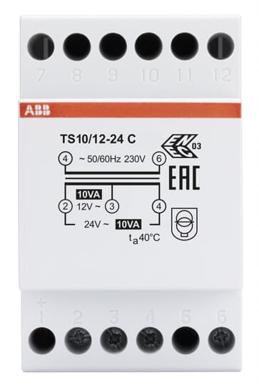 ABB TS10/12-24 C Sicherheitstransformator 10VA, 12-24VAC 2CSM228555R0812