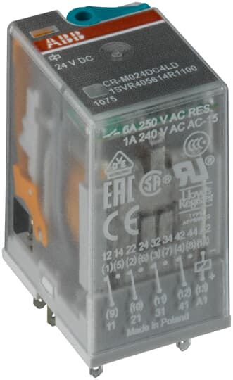 ABB CR-M024DC4LD Steckbares Interface-Relais 4We, A1-A2=24VDC, 250V/6A, Diode, LED 1SVR405614R1100