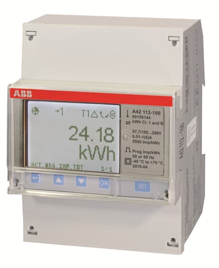 ABB A42 112-100 Messwandlerzähler, RS485 „Stahl“, 1 Phase, Wandleranschluss 6A 2CMA170510R1000