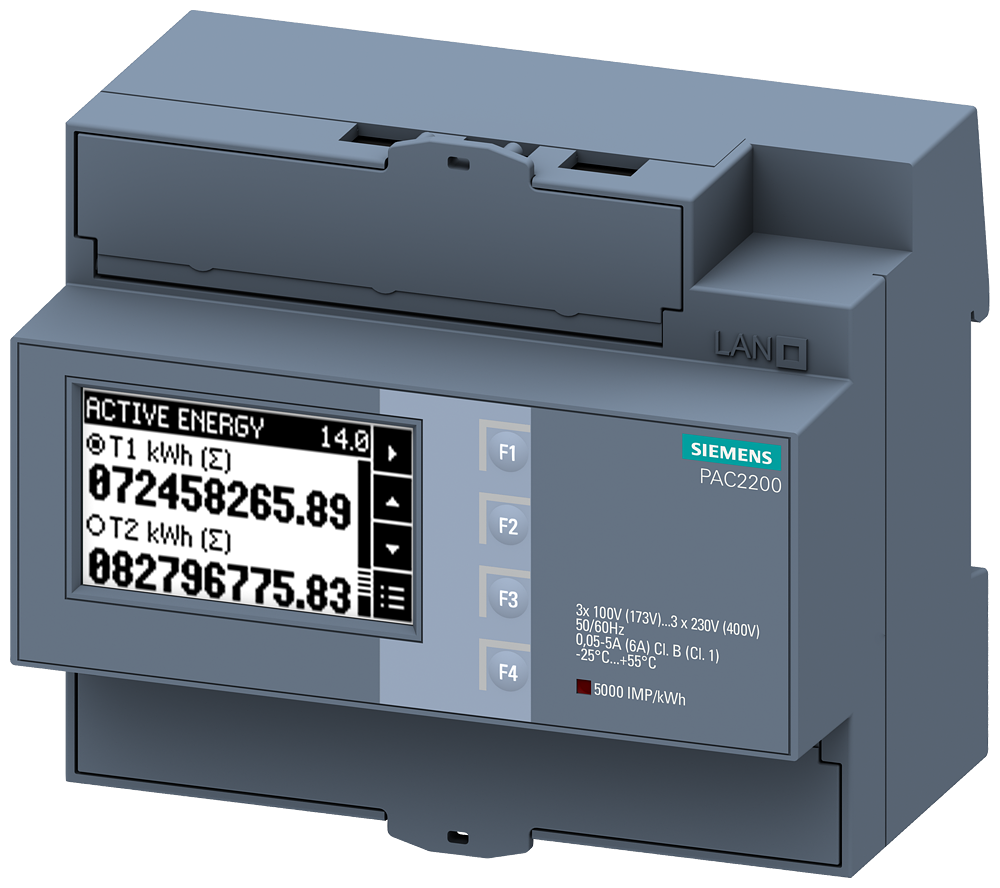 Siemens SENTRON Messgerät 7KM PAC2200, 3-phasig, 5 A, Hutschiene, M-Bus 7KM22002EA301CA1